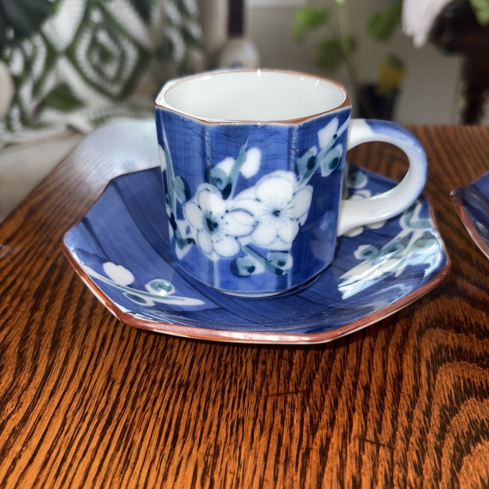 ASHIBI Porcelain Tea Cup Set, Blue and White Cherry Blossoms, Made In Japan - Picture 5 of 6